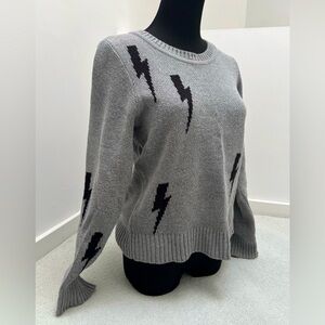 CHASER // Knit Sweater. SZ S. Grey with Lightning Bolts